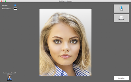 Biometrisches Passbild drucken oder speichern